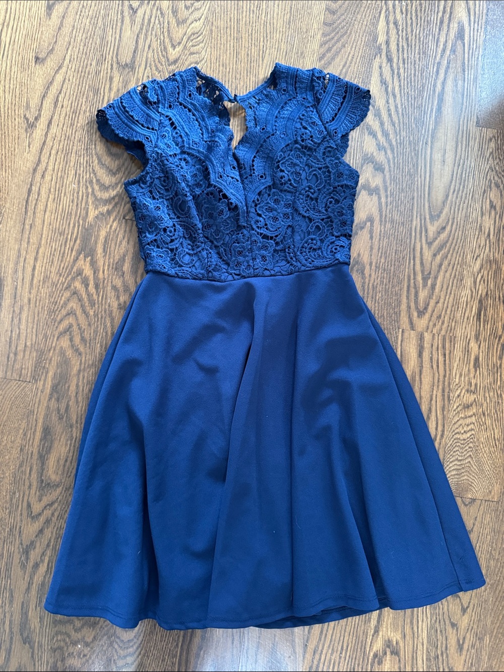 Girls Navy Blue Lace Fit-and-Flare Party Dress